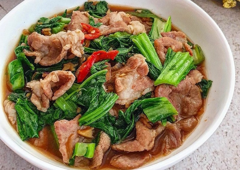 Sawi Pahit Tumis Daging Sukiyaki