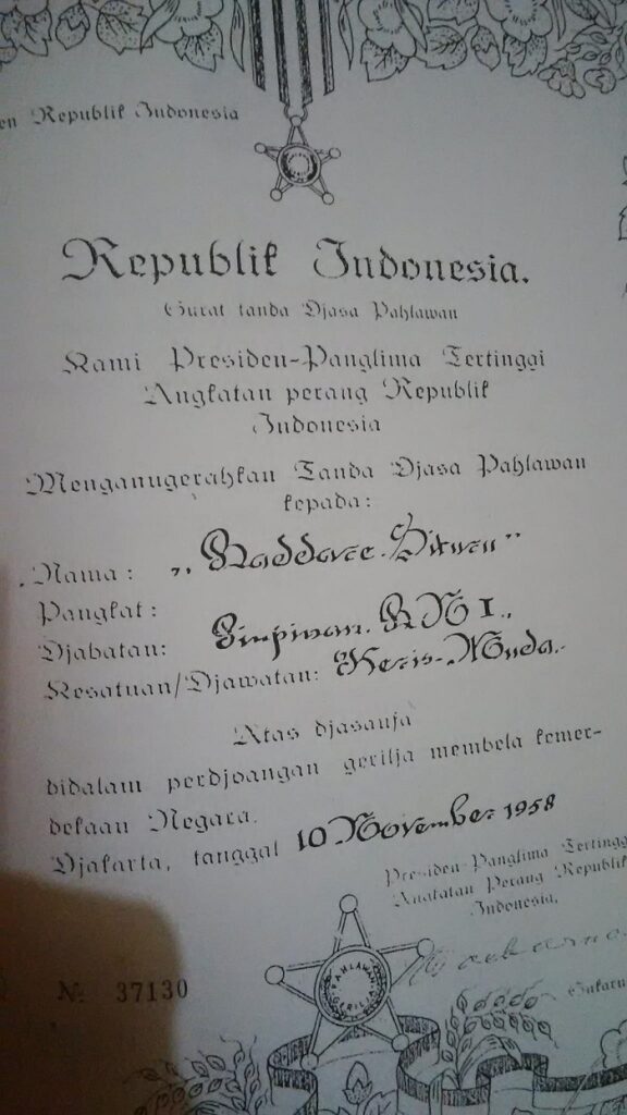 Penghargaan Tanda Kejuangan dari Presiden Soekarno. (foto: ist/*)